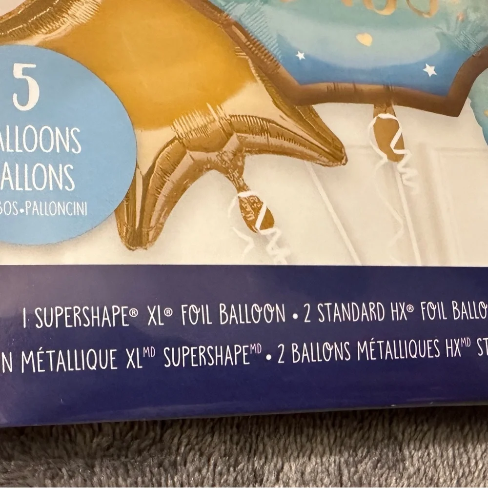 Baby Shower Boy Balloons Gender Reveal Blue Gold Birthday 2 Packs Foil Latex